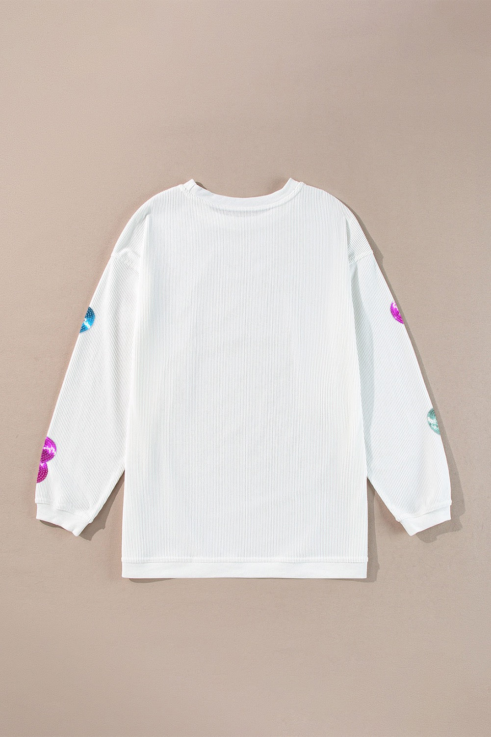 White Corded Sequin Hearts Sweatshirt