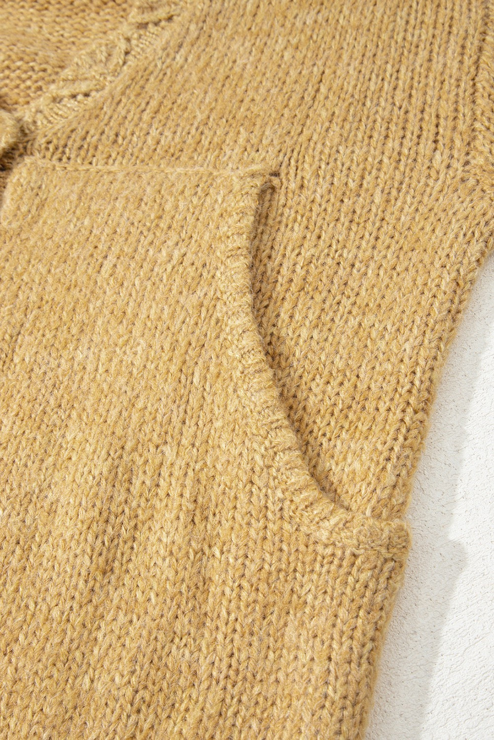 Light French Beige Lantern Sleeve Scallop V Neck Button Front Cardigan