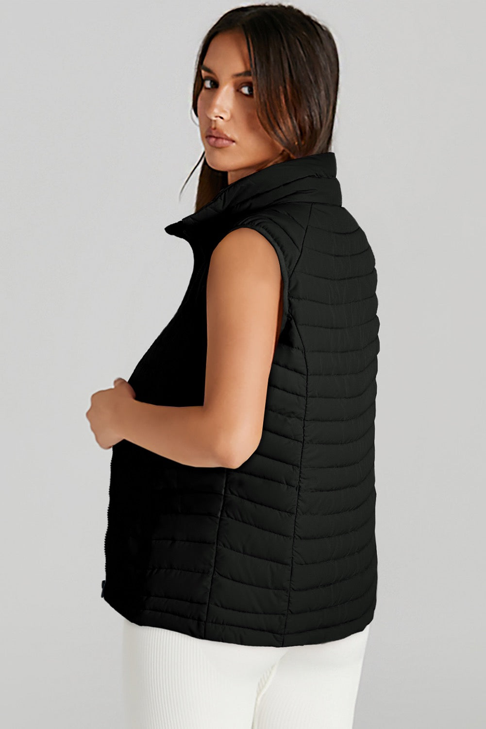 Black Collared Quilted Vest