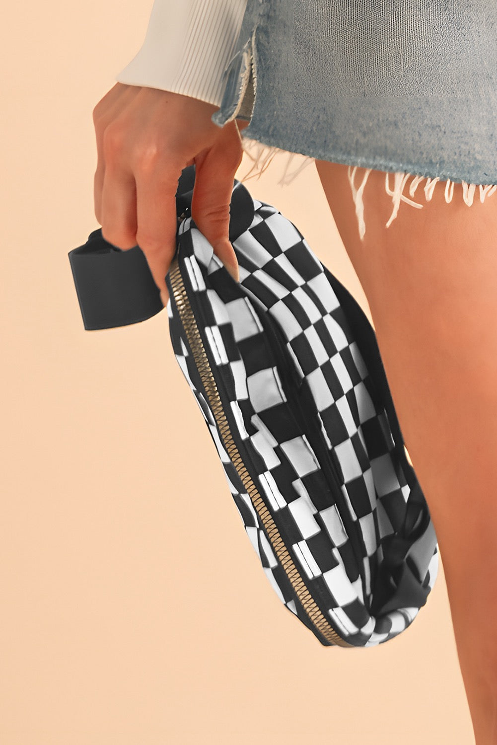 White Checkered Belt Crossbody Bag
