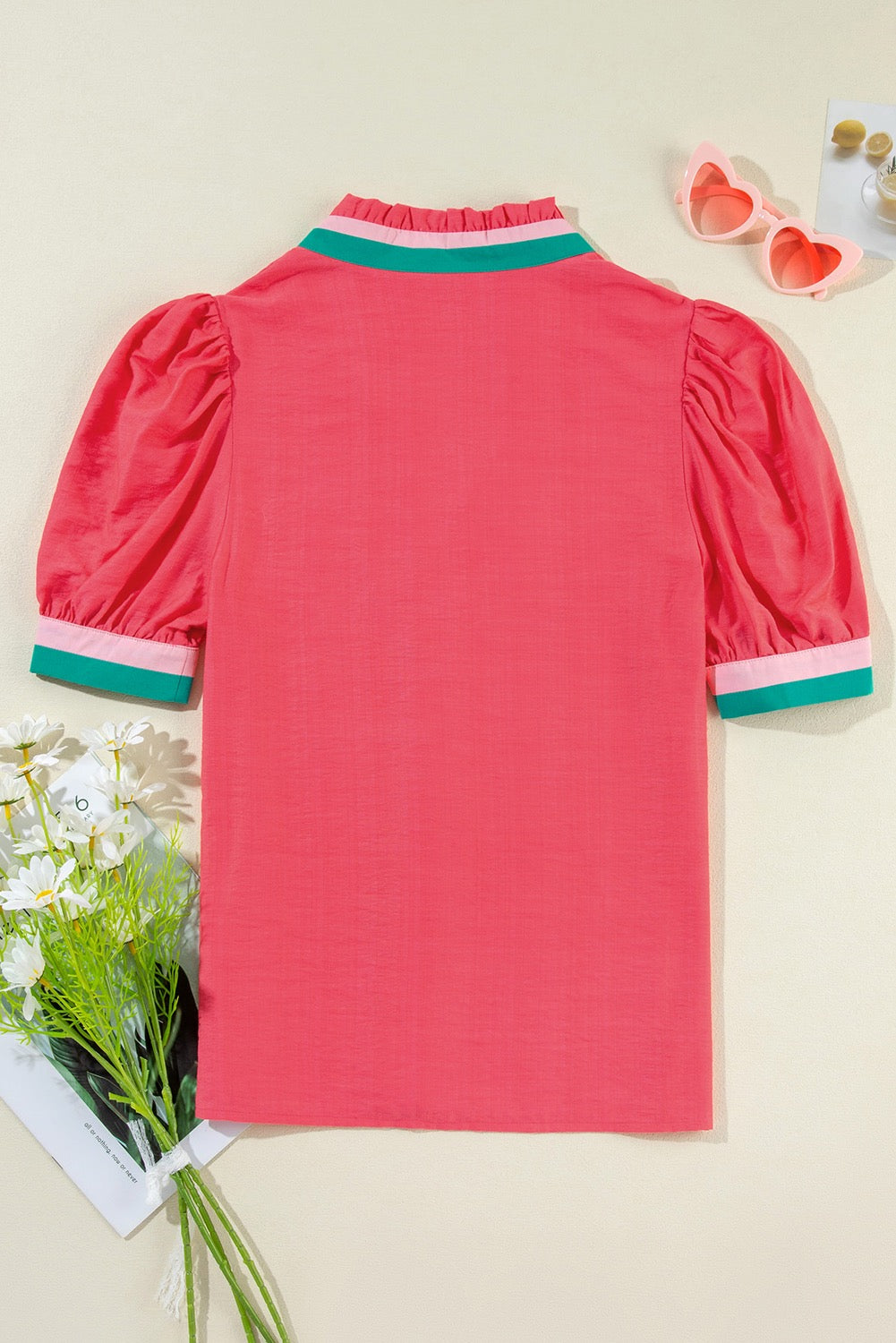 Carrott Colorful Trim Short Sleeve Blouse