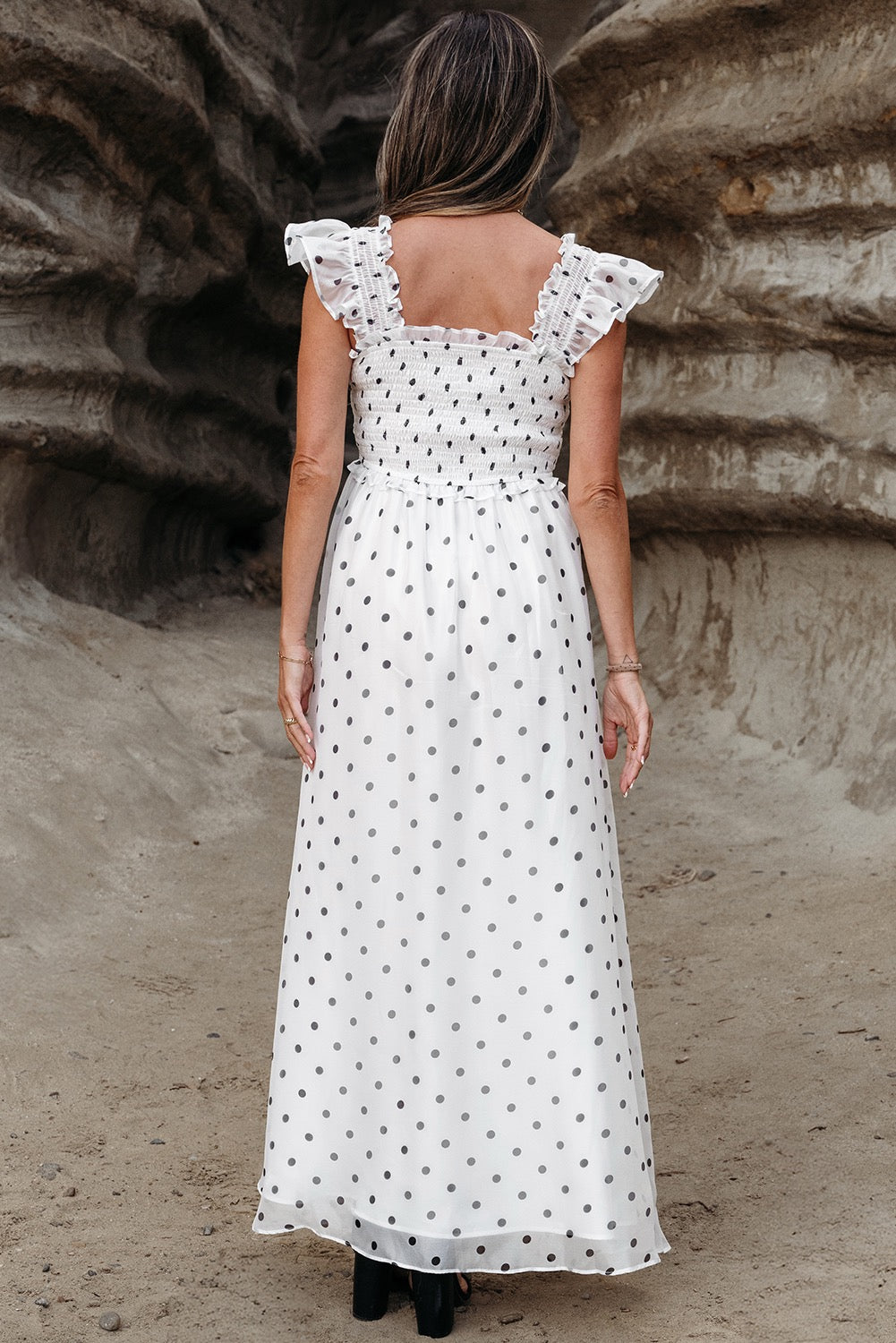 White Flutter Sleeve Smocked Maxi Dress
