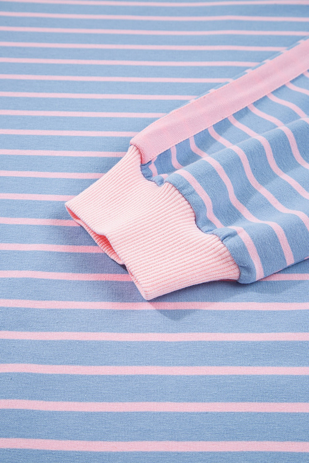 Blue Stripe Oversize Contrast Trim Drop Shoulder Casual Top