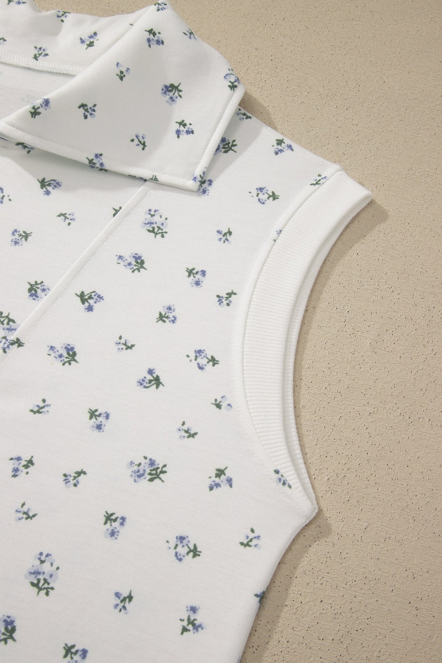 White Floral Print Half Zip Top Matching