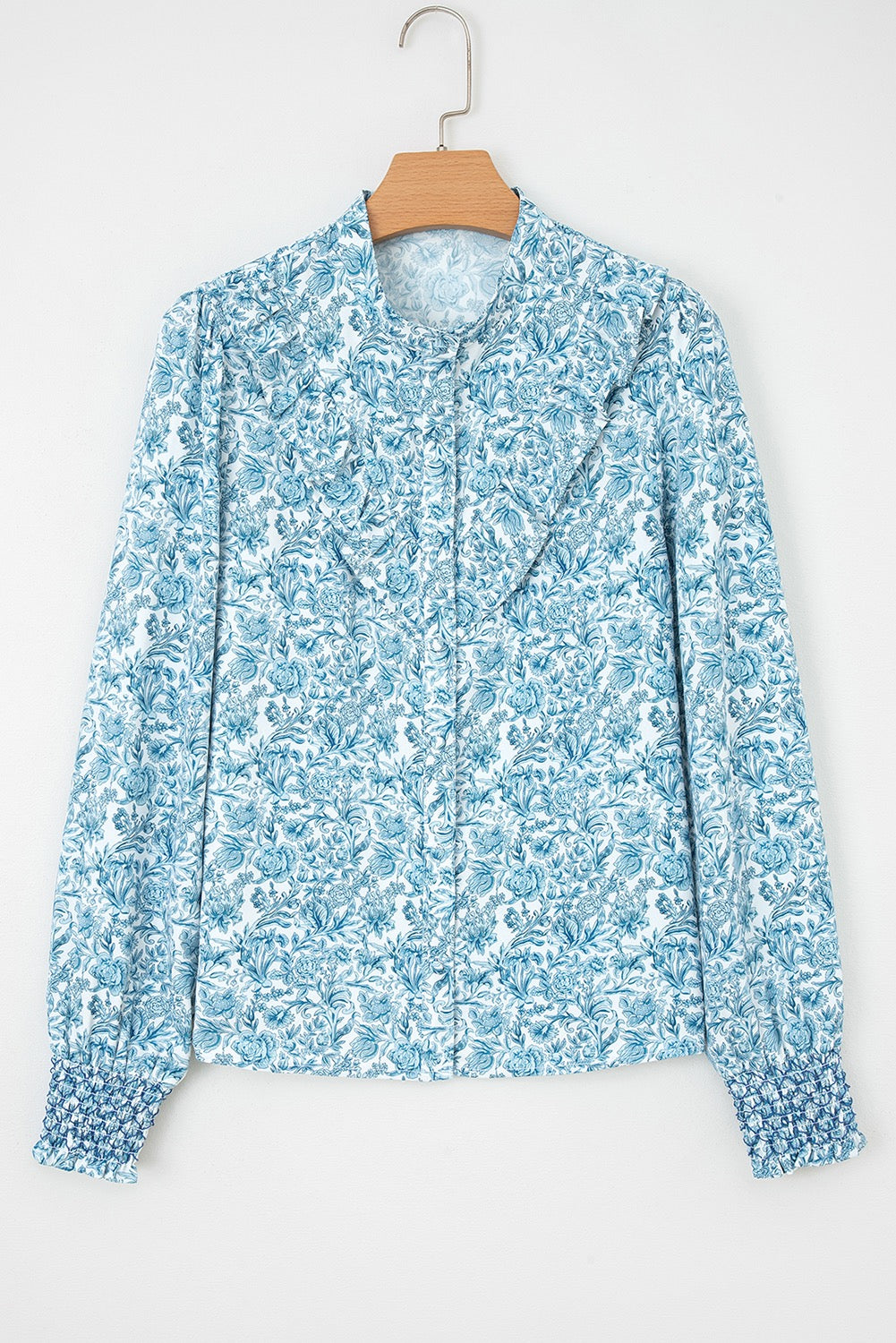 Blue All Over Floral Puff Sleeve Shirt