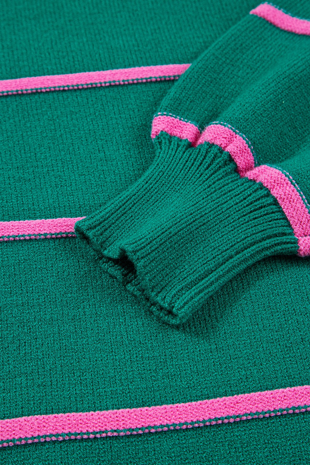 Green Stripe Half Buttons Drop Shoulder Oversized Sweater