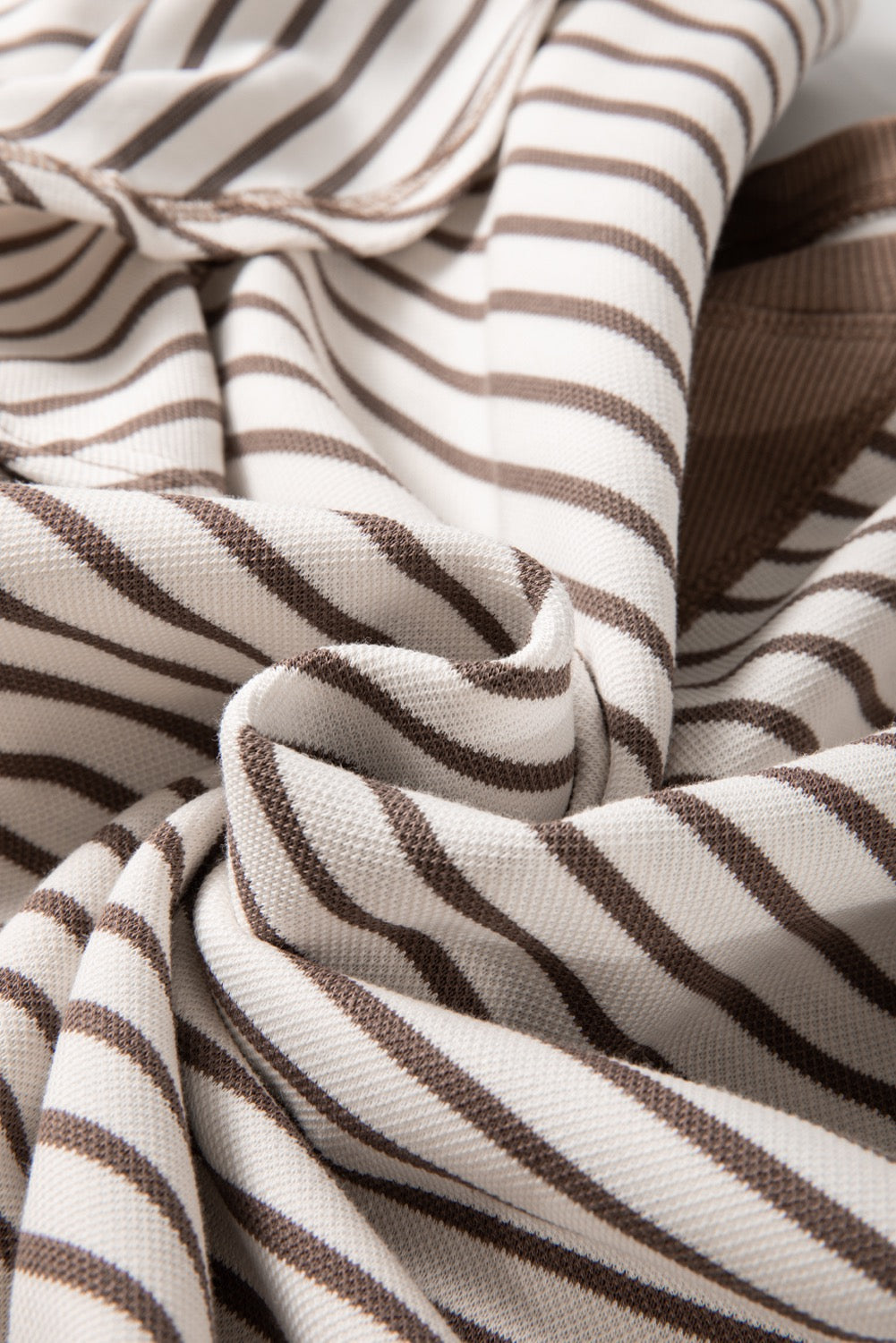 Brown Contrast Detail Striped Ruffle Short Sleeve Top