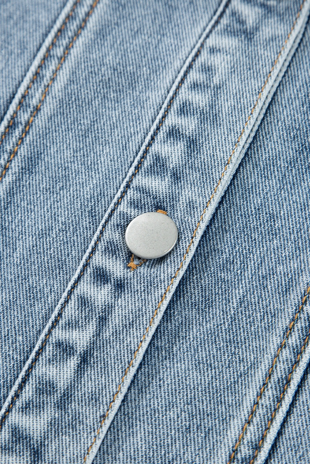 Scallop Trim, Button Up Denim Jacket, Medium Wash