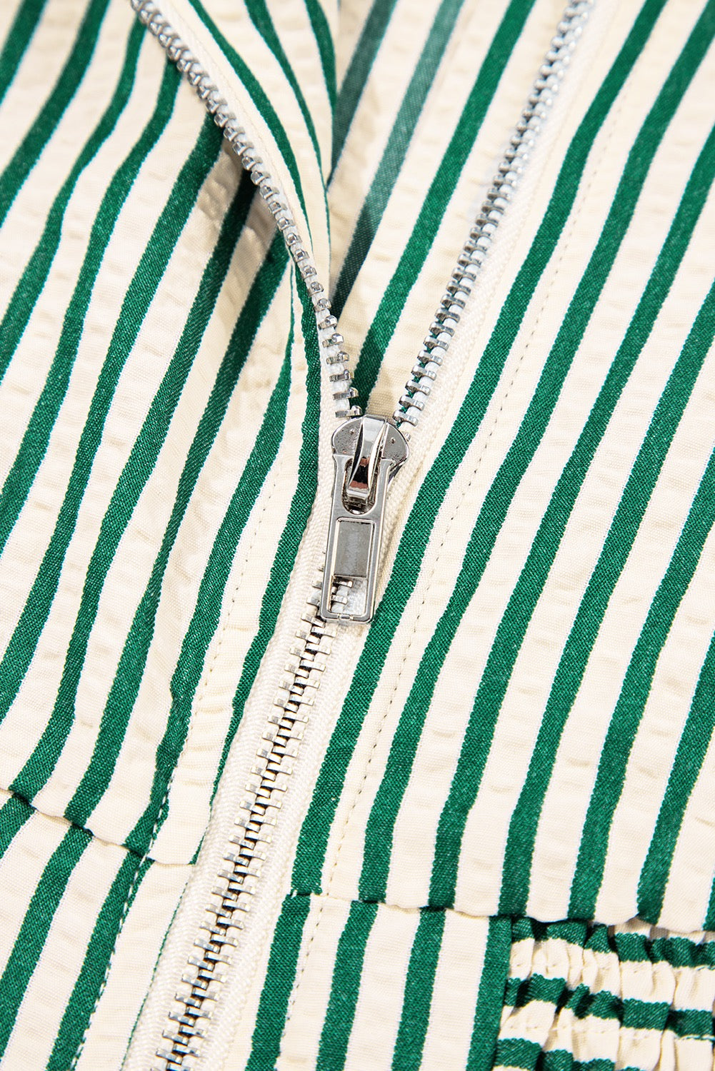 Green Stripe V Neck Zip Front Cinched High Waist Midi Dress