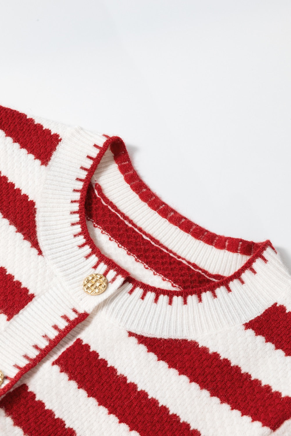 Red Stripe Chic Golden Button Cardigan