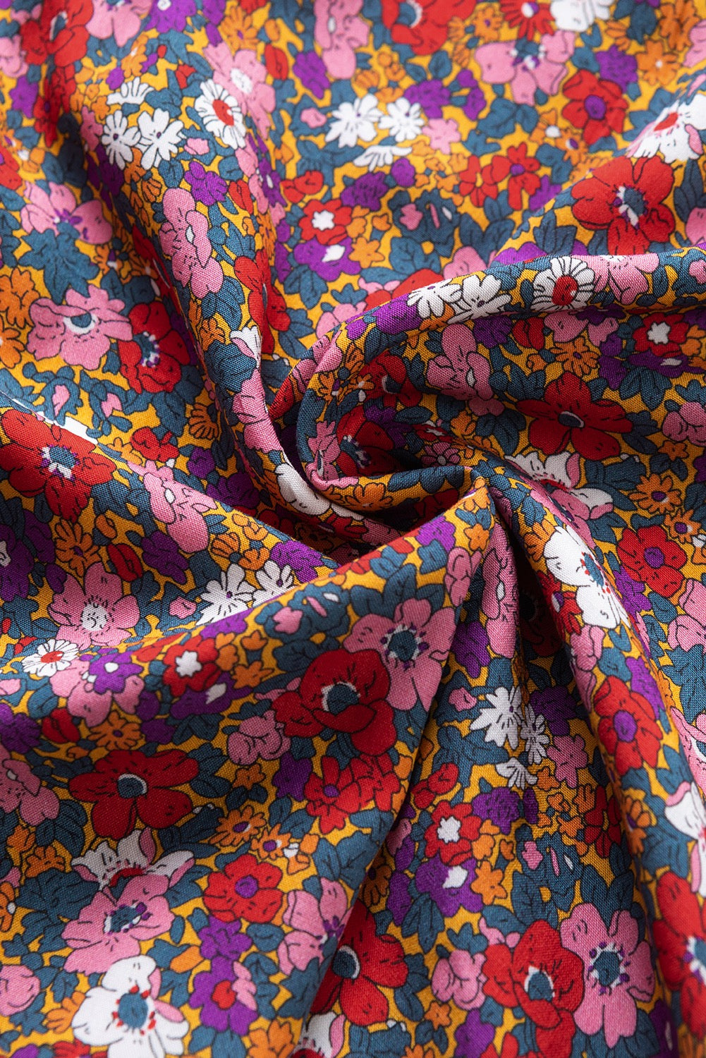 High Neck Puff Sleeve Purple Floral Blouse