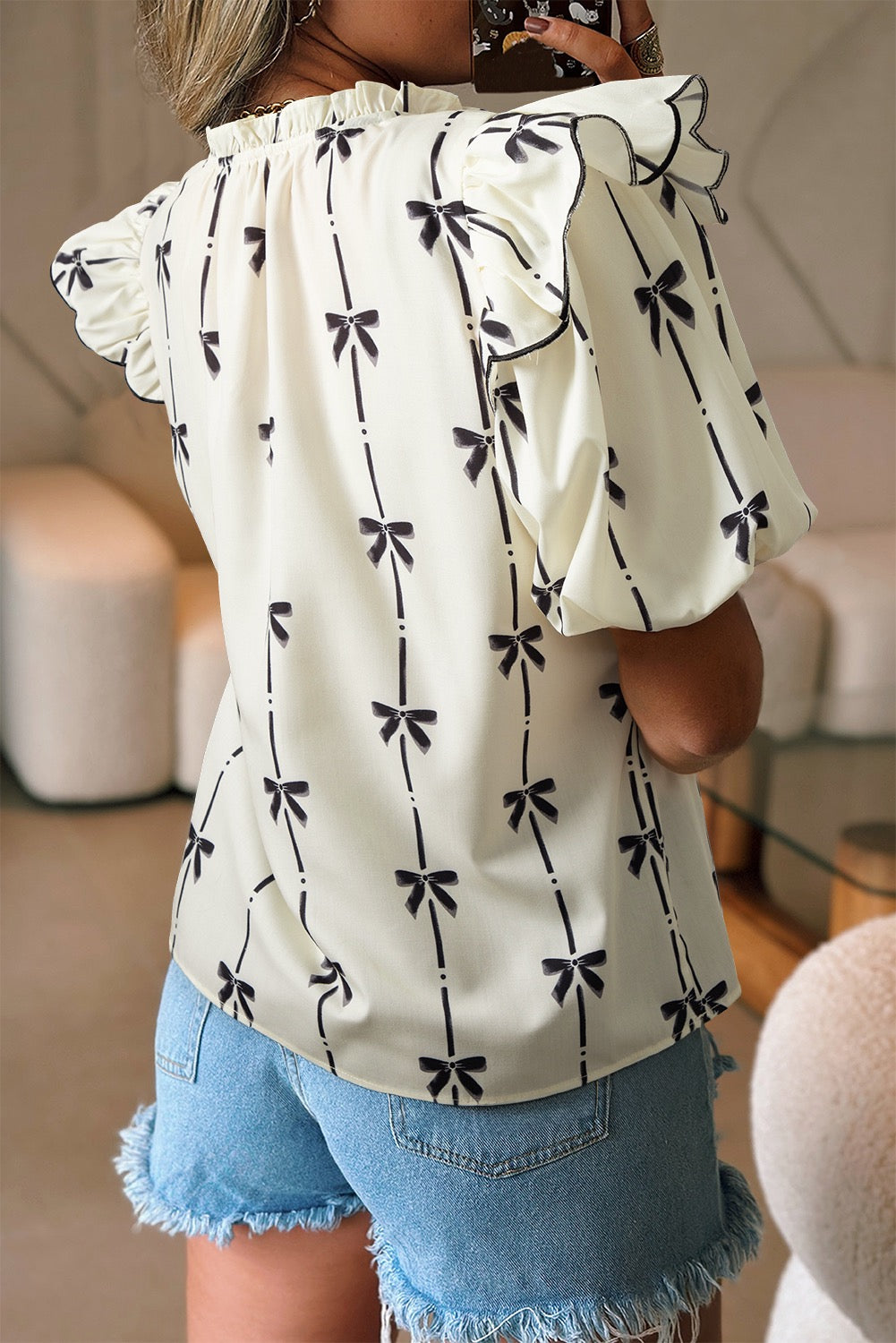 Bubble Sleeve Bow Blouse