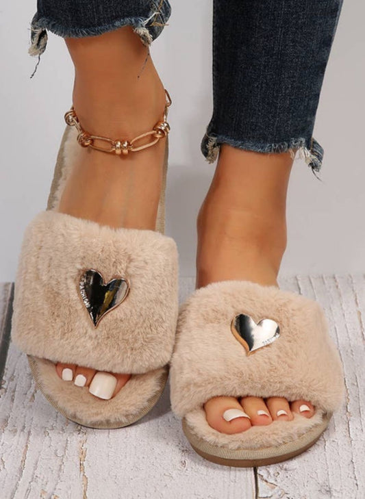 Beige with Gold Heart Slipper
