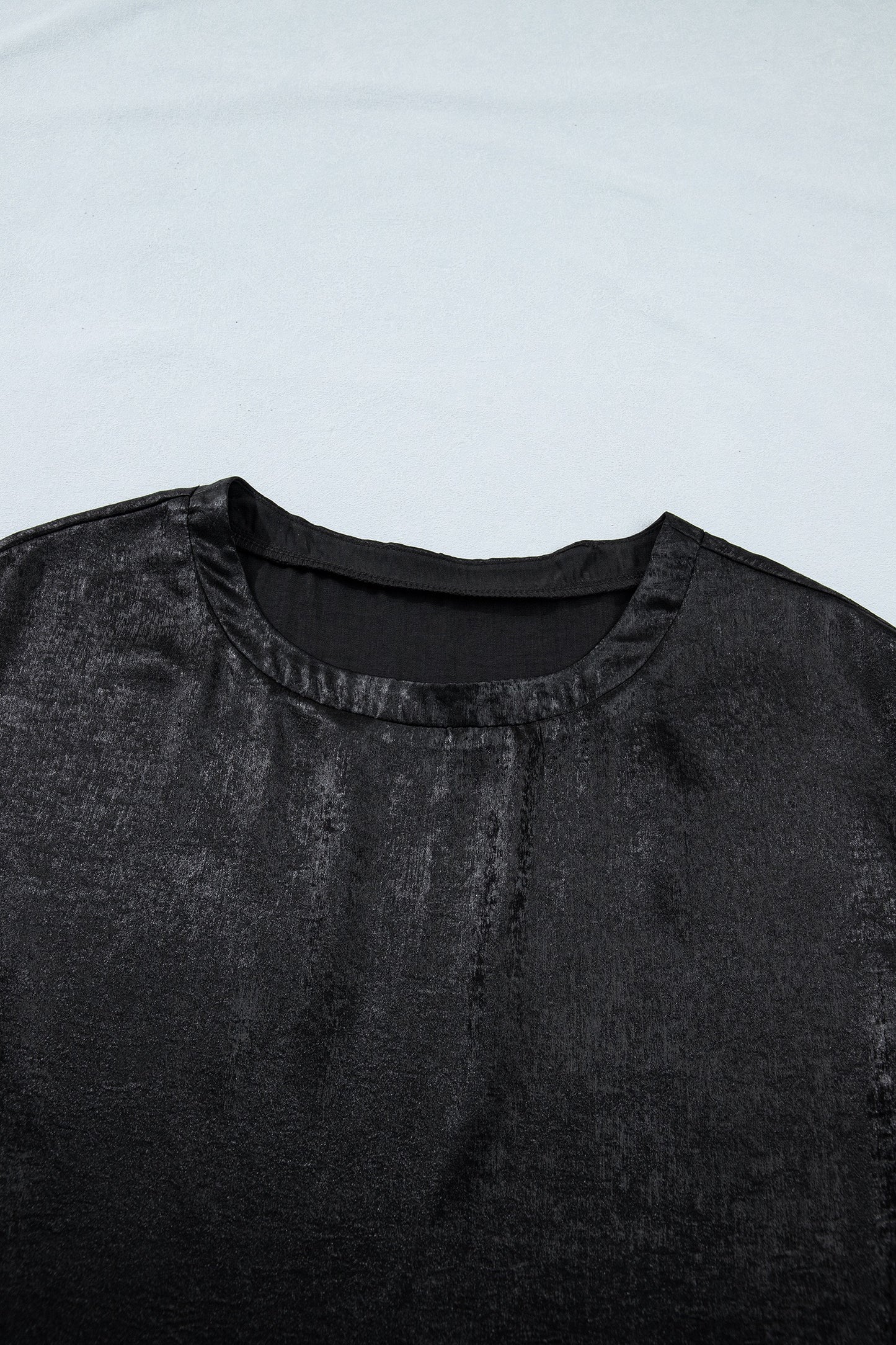 Black Metallic Round Neck Cap Sleeve Top