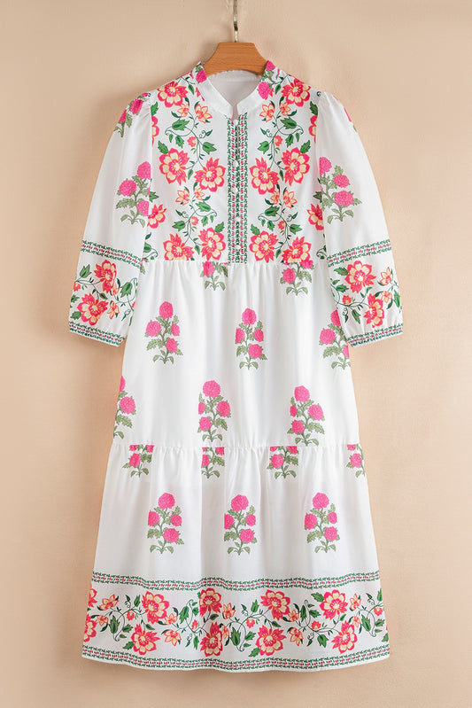 White Floral Loose Tiered Maxi Dress