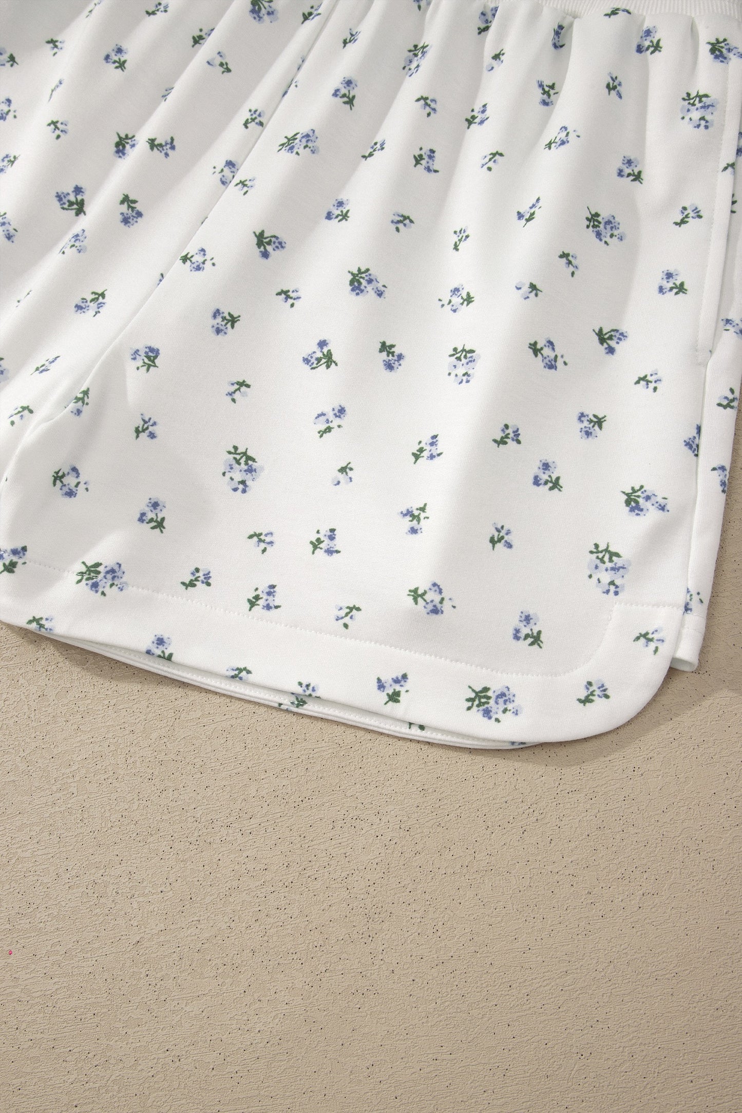 White Floral Print Half Zip Top Matching