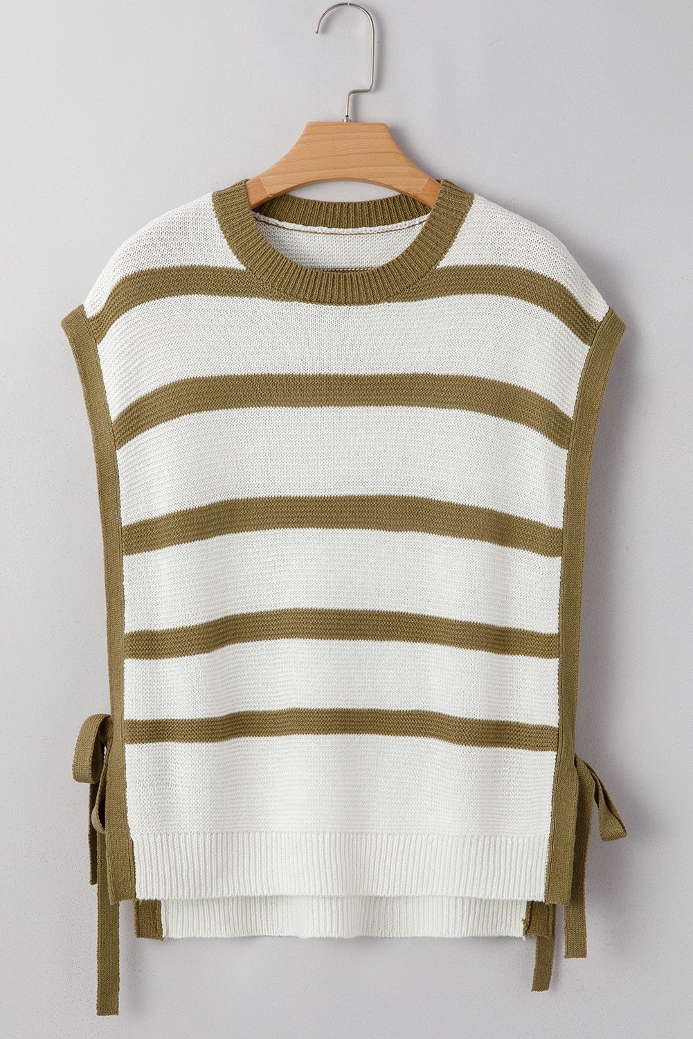 Khaki Stripe Tie Open Side Sweater Knotted Top
