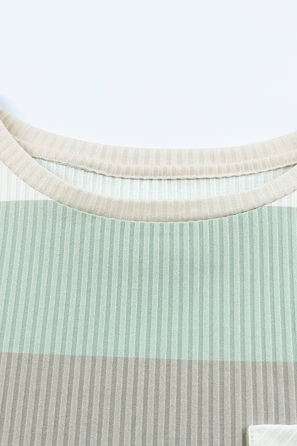 Green Color Block Ribbed Long Sleeve Top With Pocket