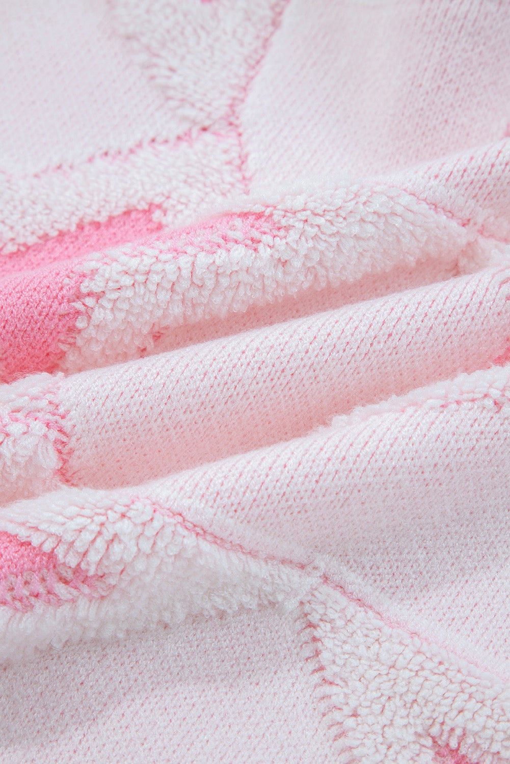Pink Oversized Star Pattern Ribbed Edge Drop Shoulder Sweater