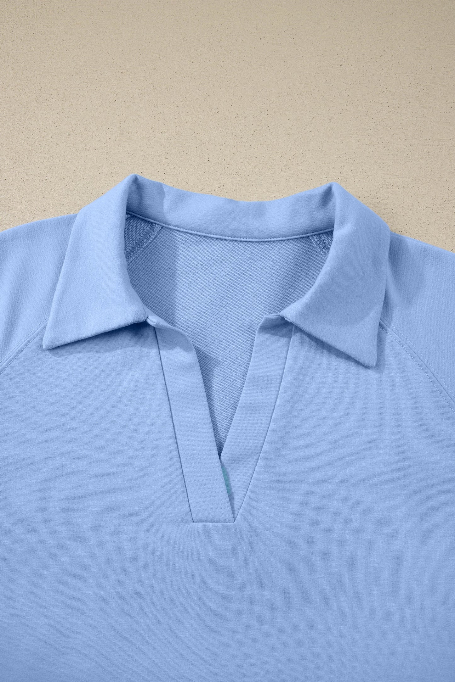 Blue Collared V Neck Tee Drawstring Elastic Waist Shorts 2pc Set