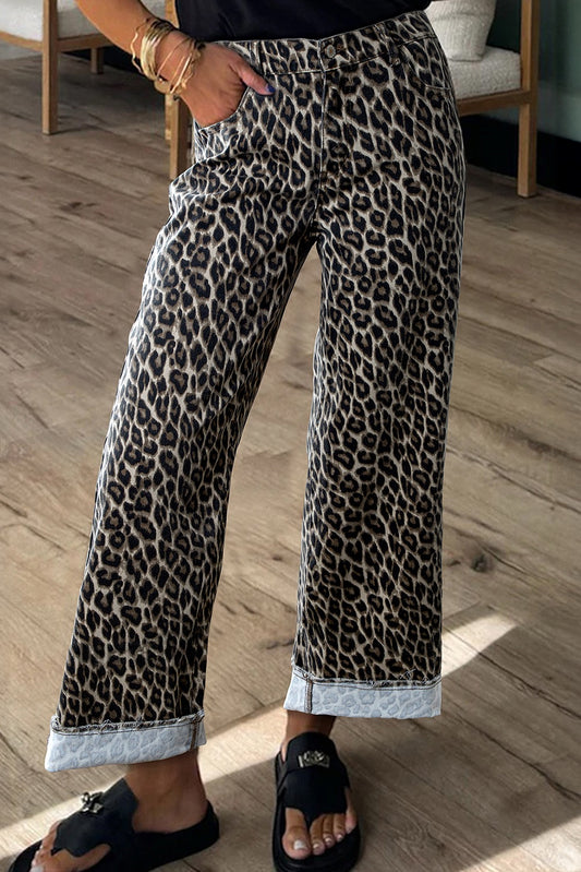 Leopard Straight Leg, Fringed Jean
