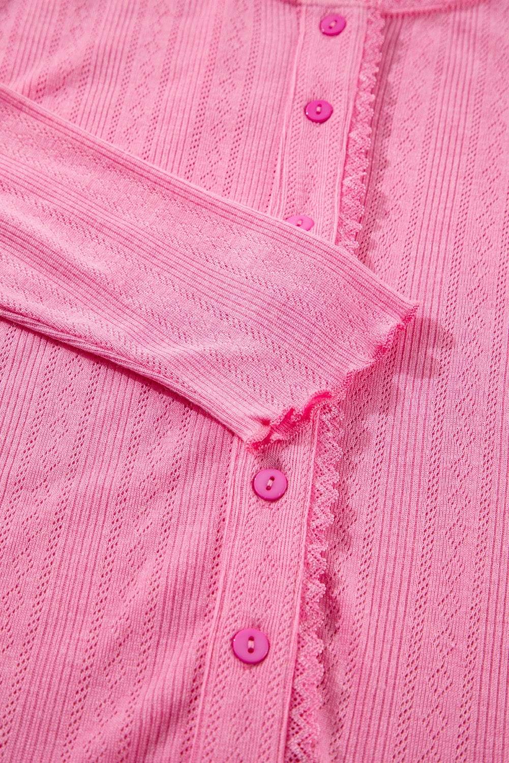 Hot Pink Texture Cropped Cami Shorts and Cardigan 3pcs Lounge Set
