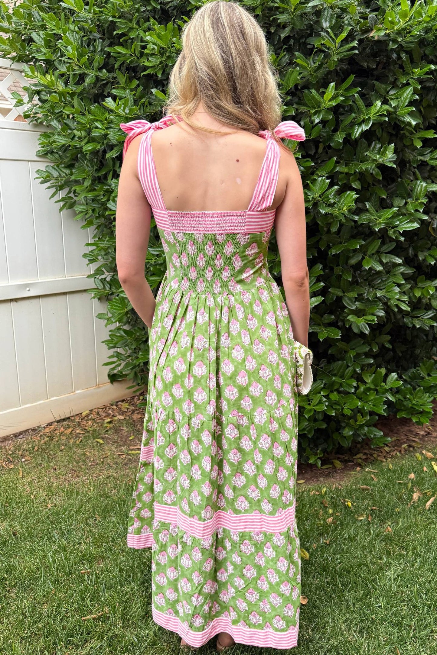 Green Floral Print Knot Straps Maxi Dress