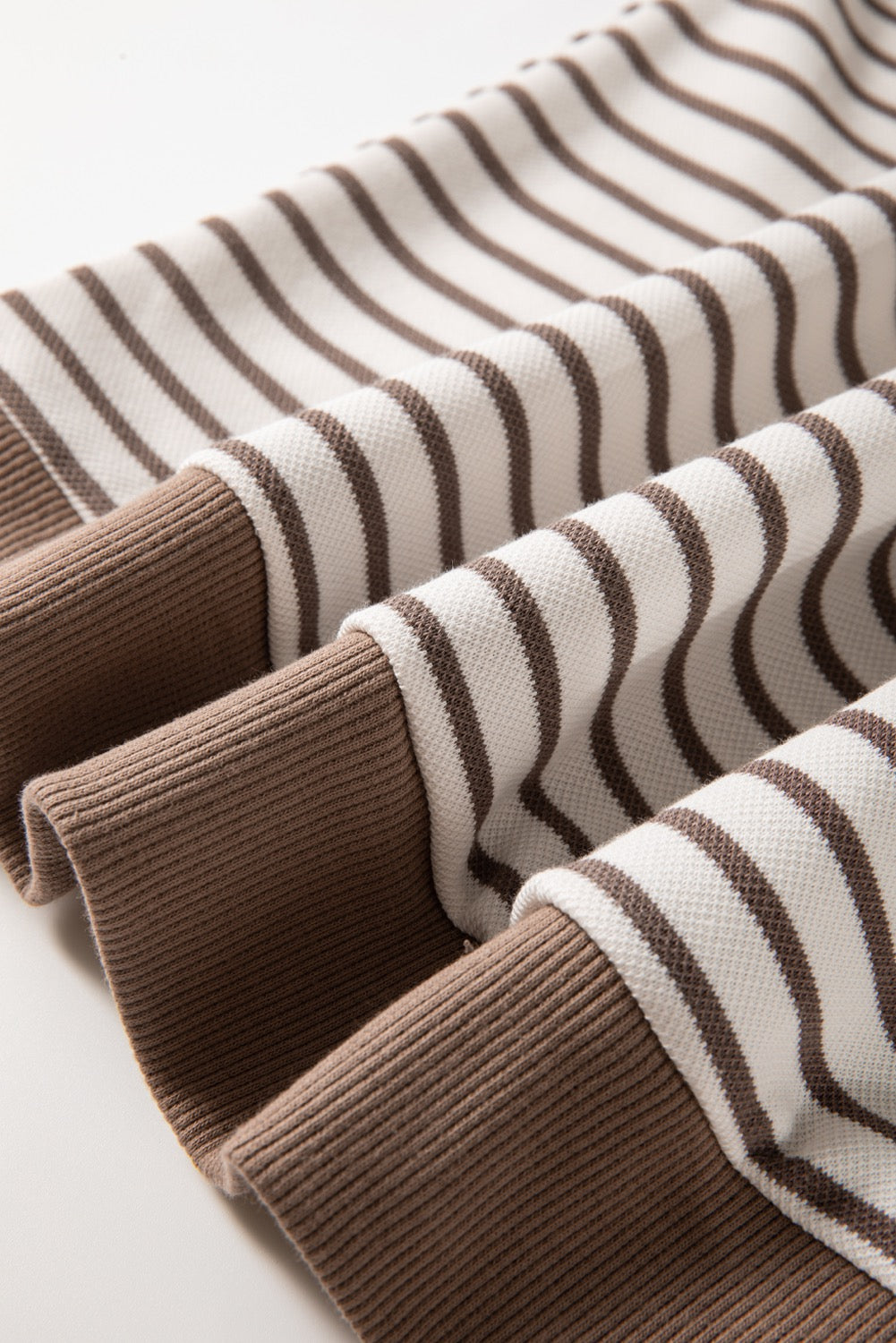 Brown Contrast Detail Striped Ruffle Short Sleeve Top