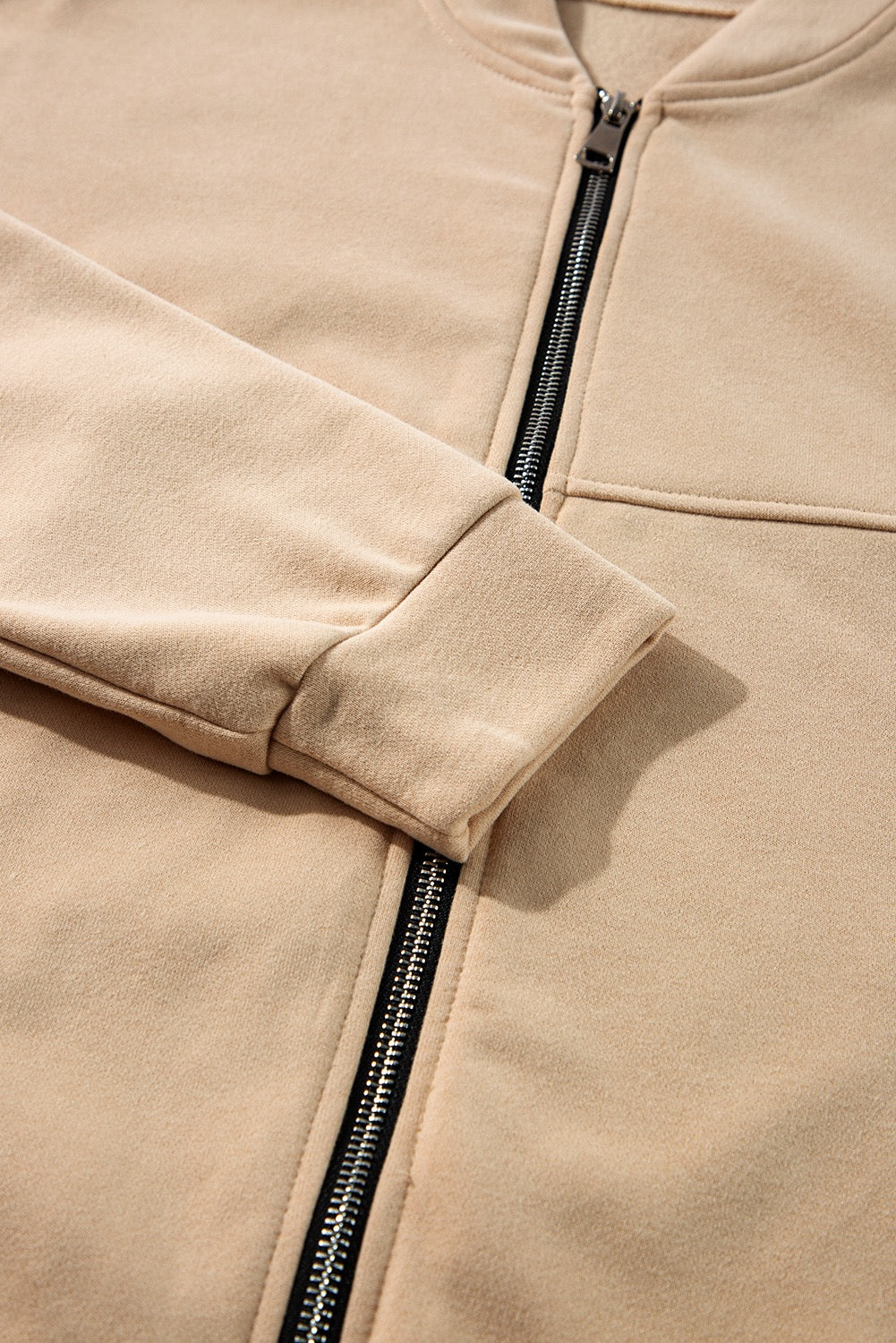 Beige Zippered Jacket and Drawstring Waist Set