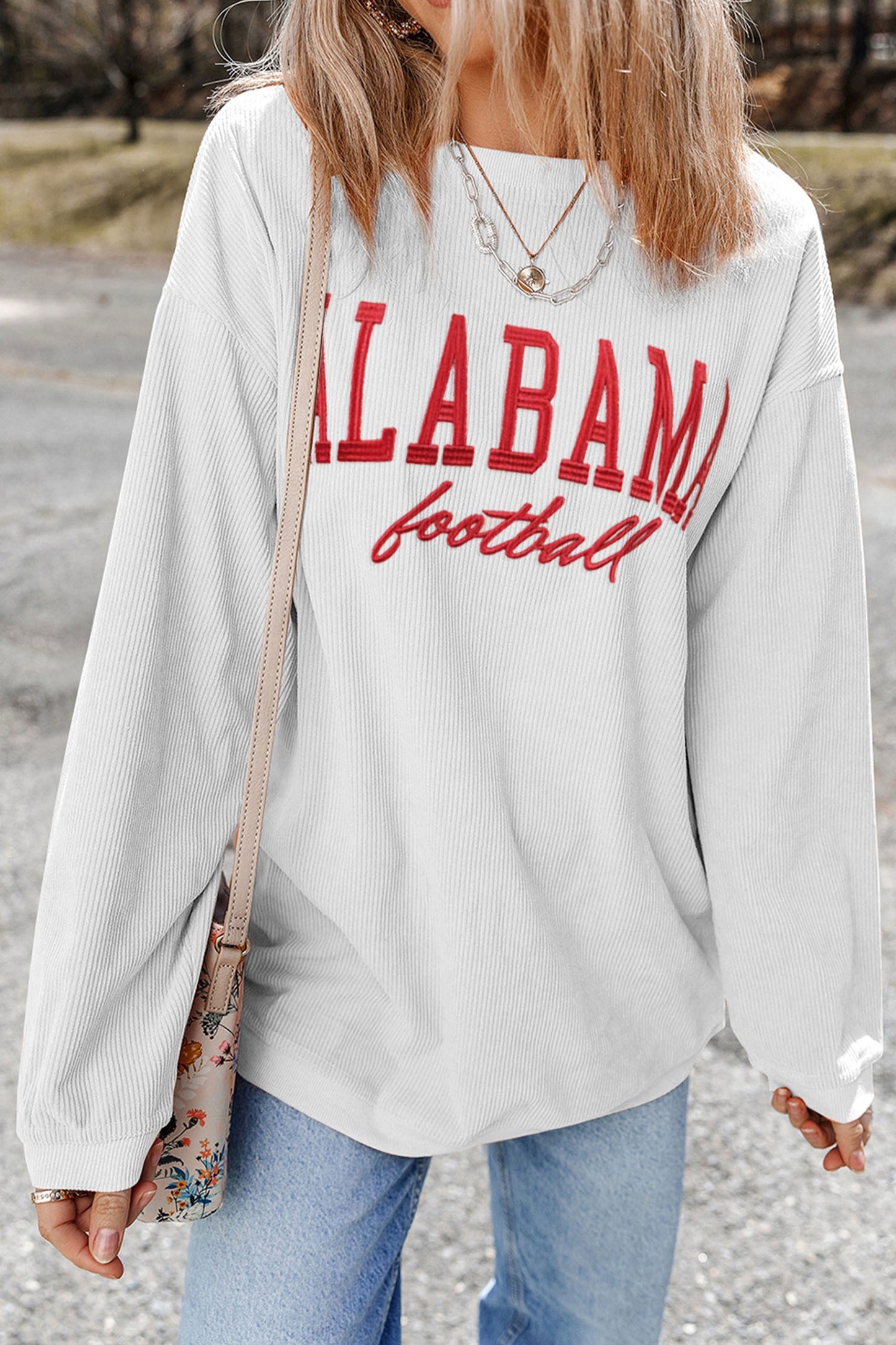 White Corded ALABAMA Football Embroidered Graphic Sweatshirt (ships 1/17)