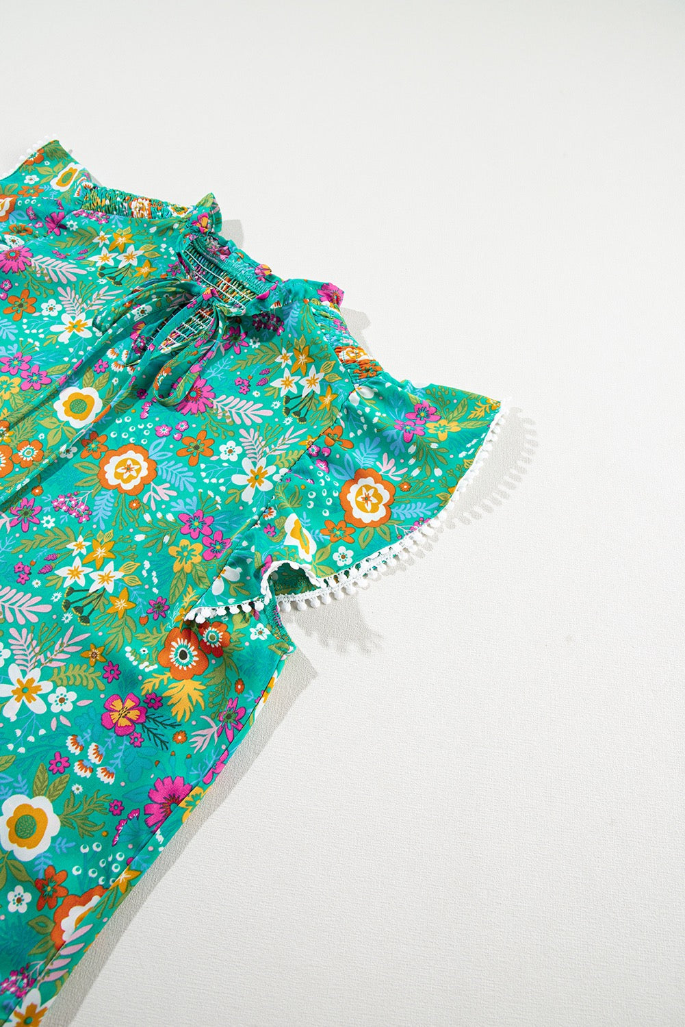 Floral Green Lace Trim Blouse