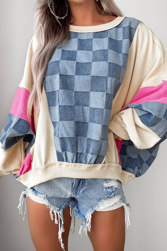 Beau Blue Colorblock Snap Buttons Pullover Sweatshirt