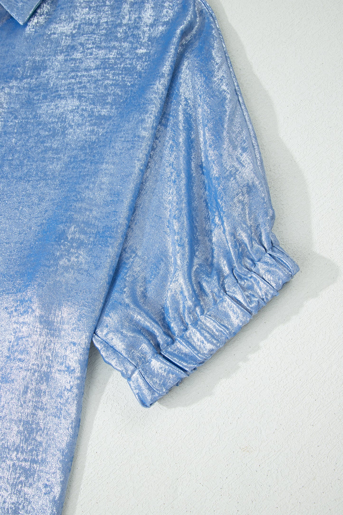 Blue Collared V Neck Half Sleeve Top