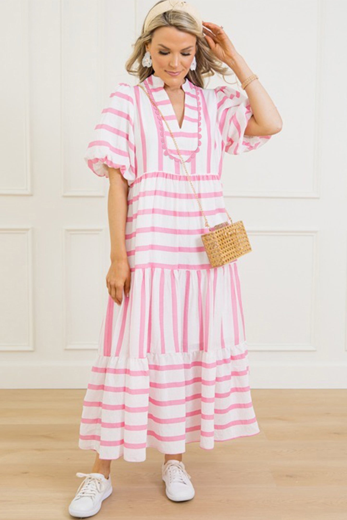 Pink Stripe Ricrac Trim Maxi