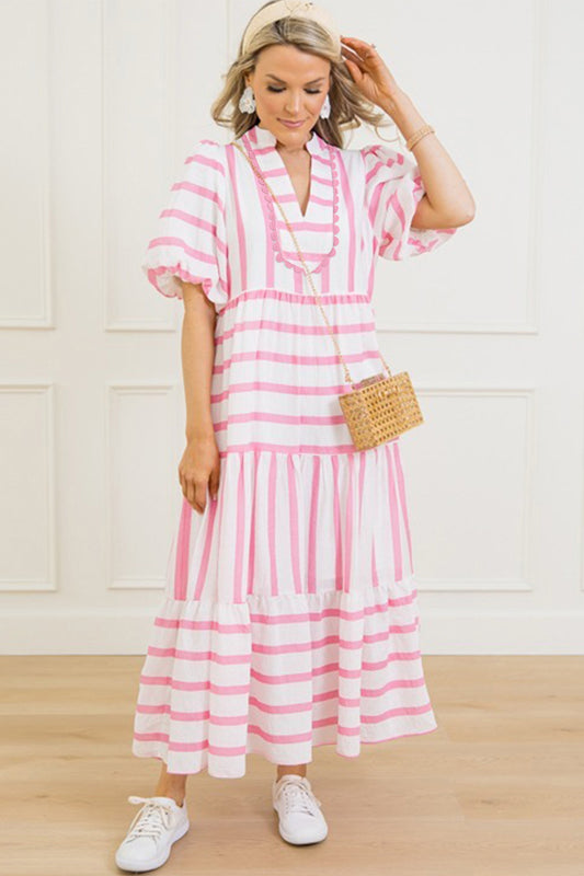 Pink Stripe Ricrac Trim Maxi