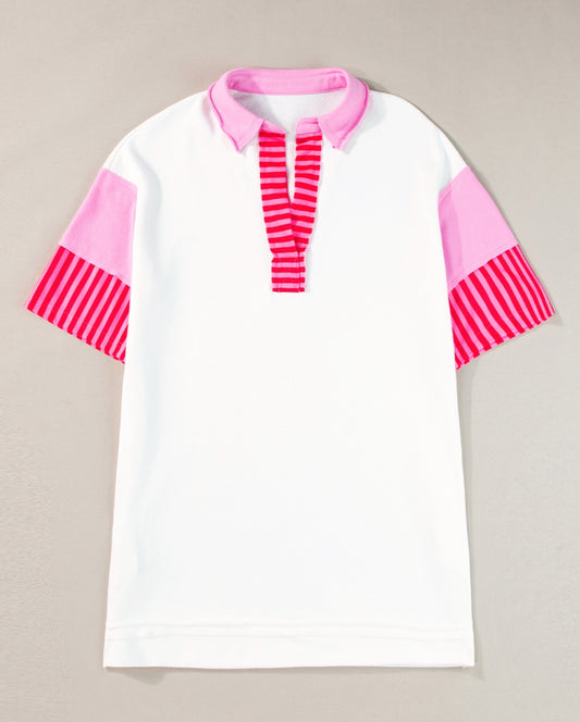 White Colorblock Collared Dress