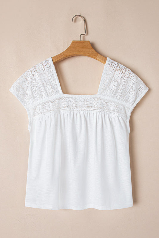 White Lace Square Neck Top