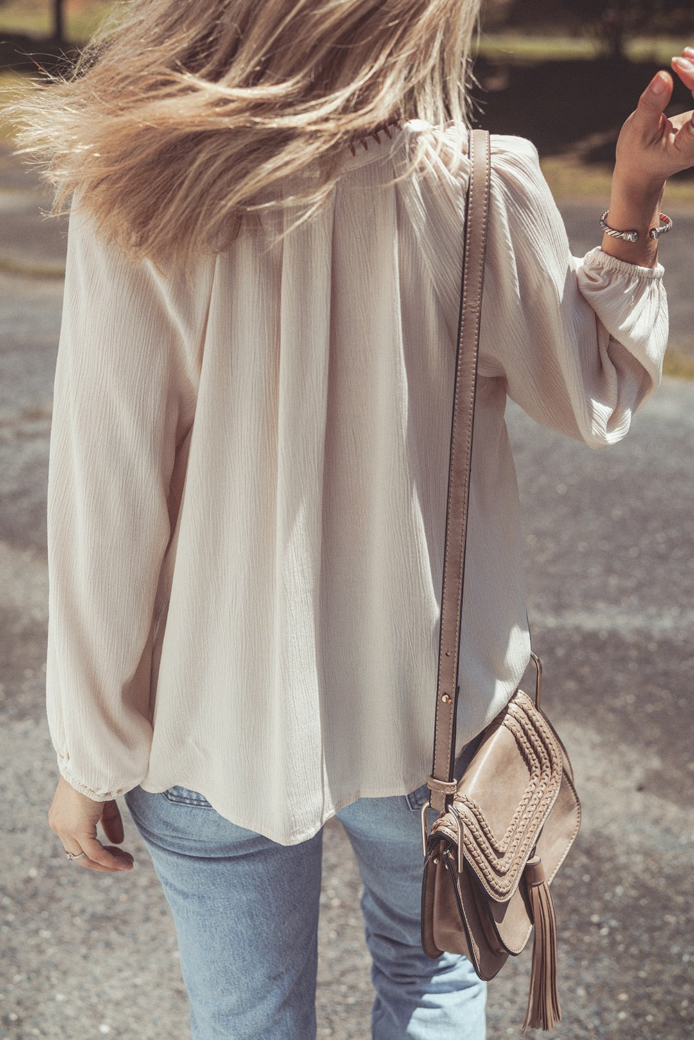 Beige Embroidered Loose Fit Top