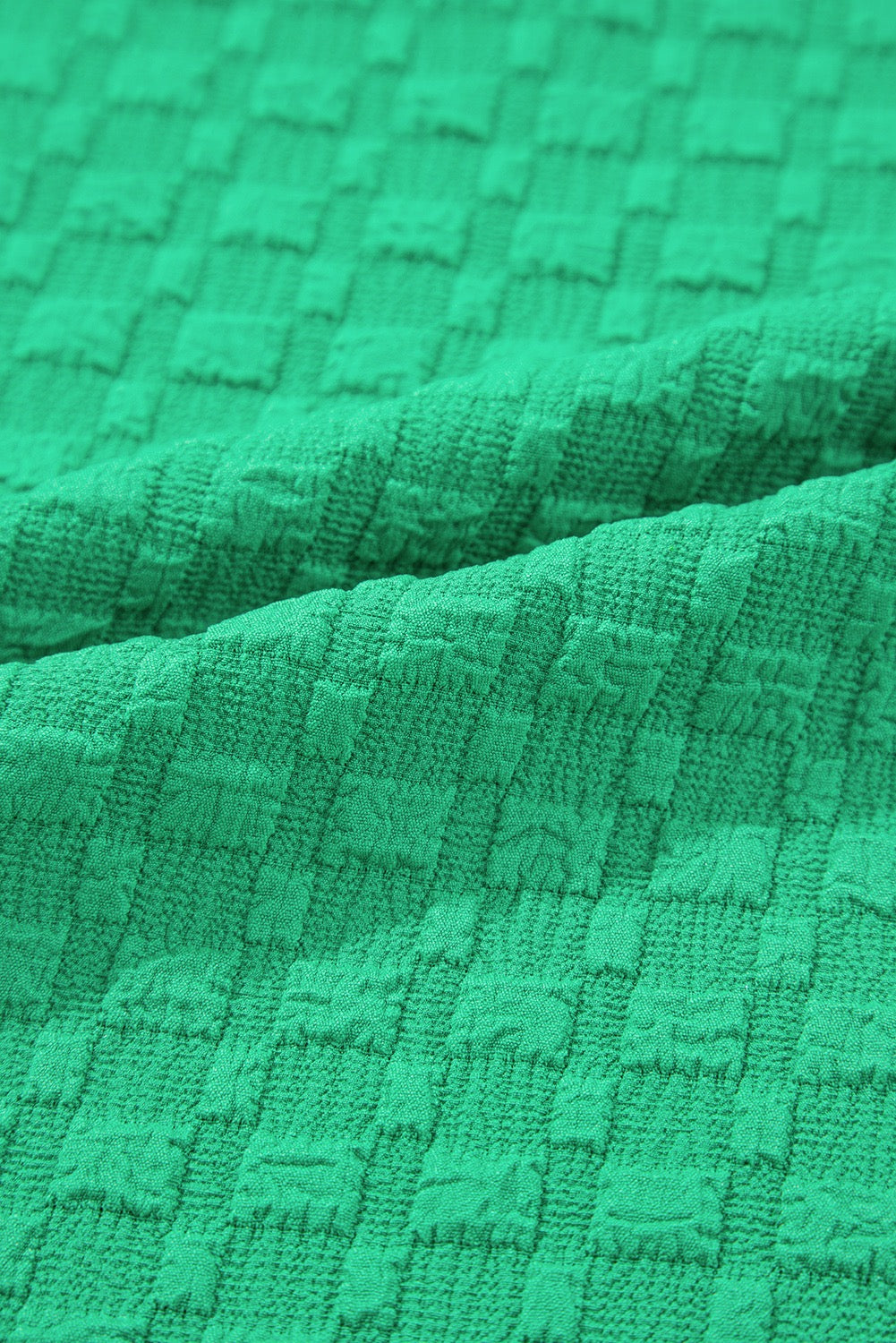Green Textured Top with Puff Sleeves
