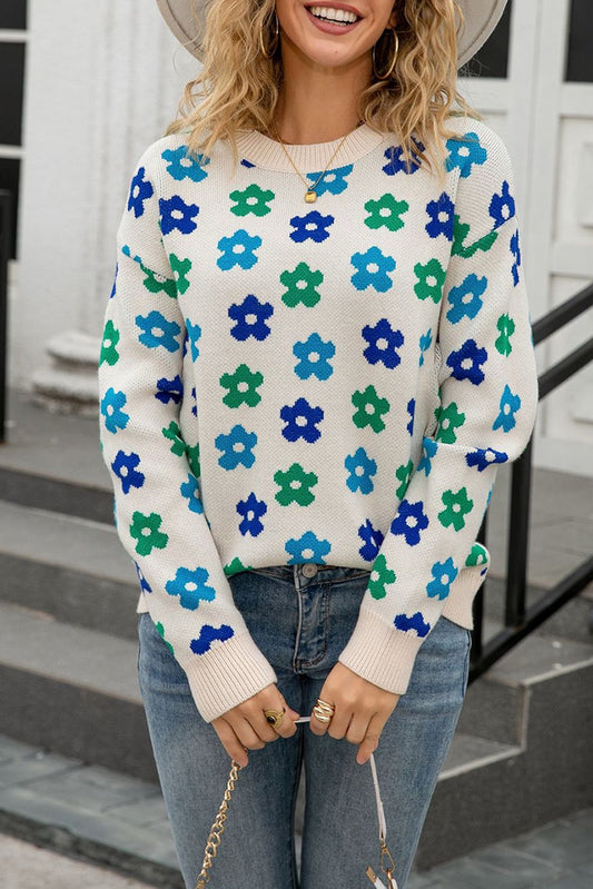 Apricot Cute Flower Pullover Sweater