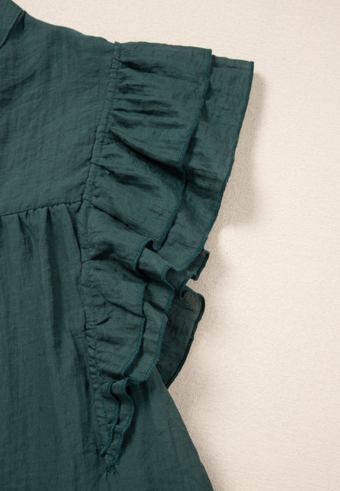 Green V Neck Ruffle Sleeve Blouse