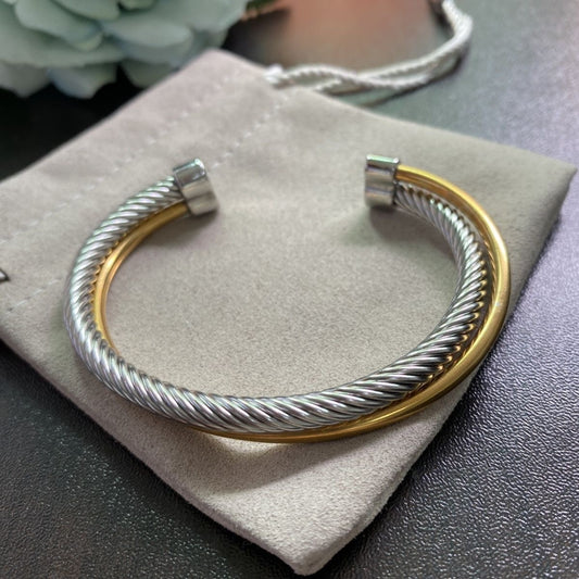 Bangle Wire Bracelet - Silver and Gold