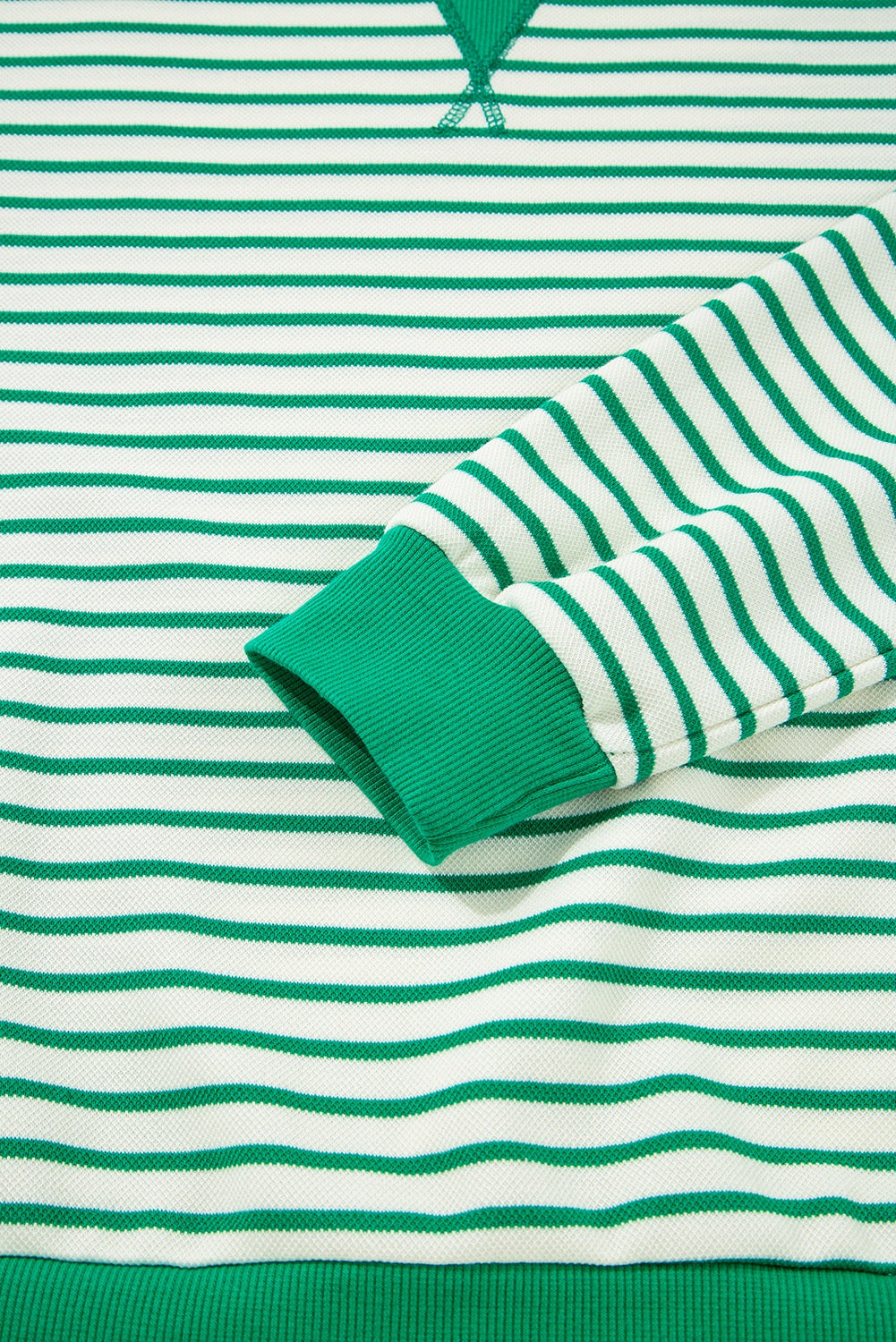 Bright Green Striped Exposed Seam Patchwork Loose Pullover