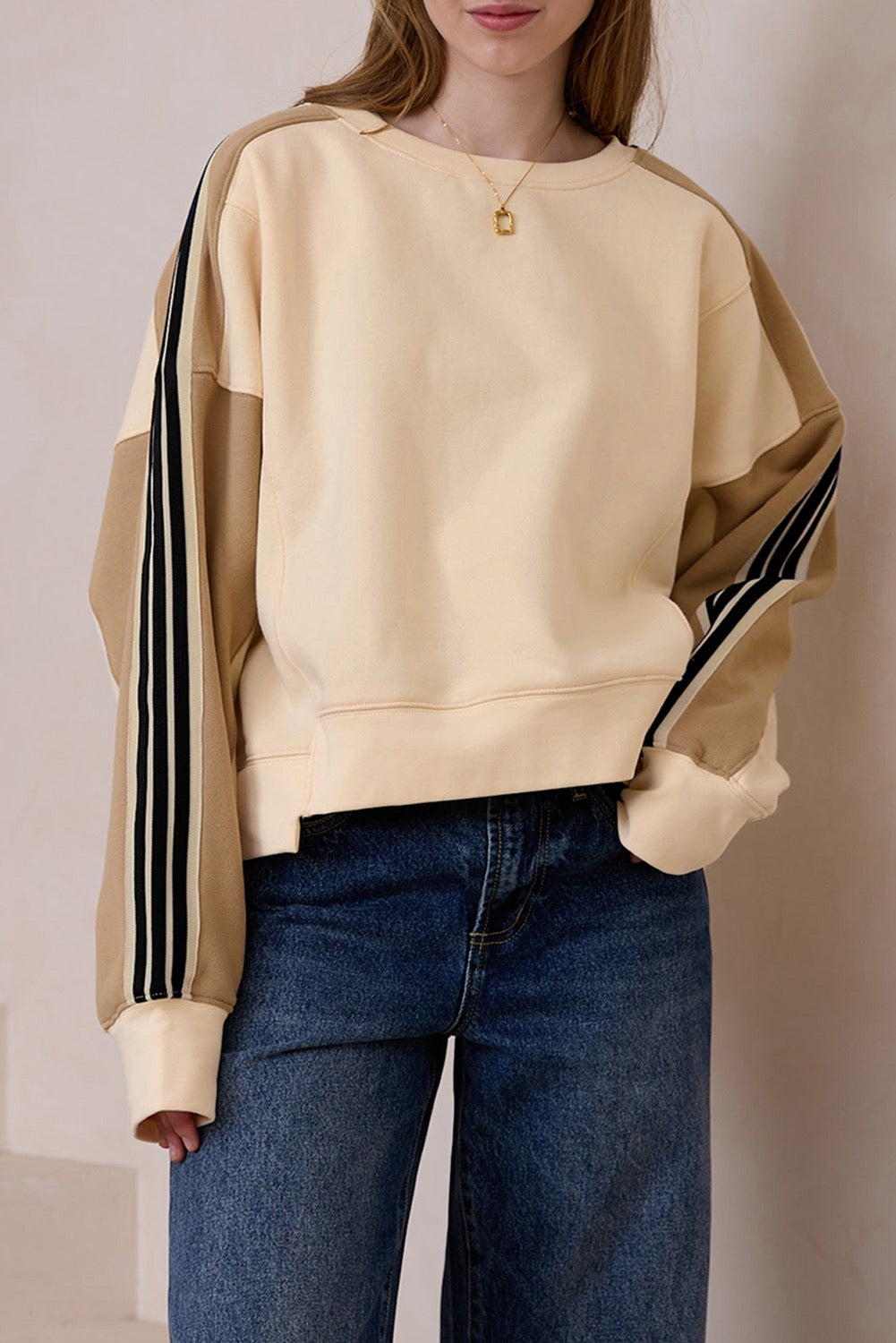 Beige Stripe Active Wear Sweatshirt