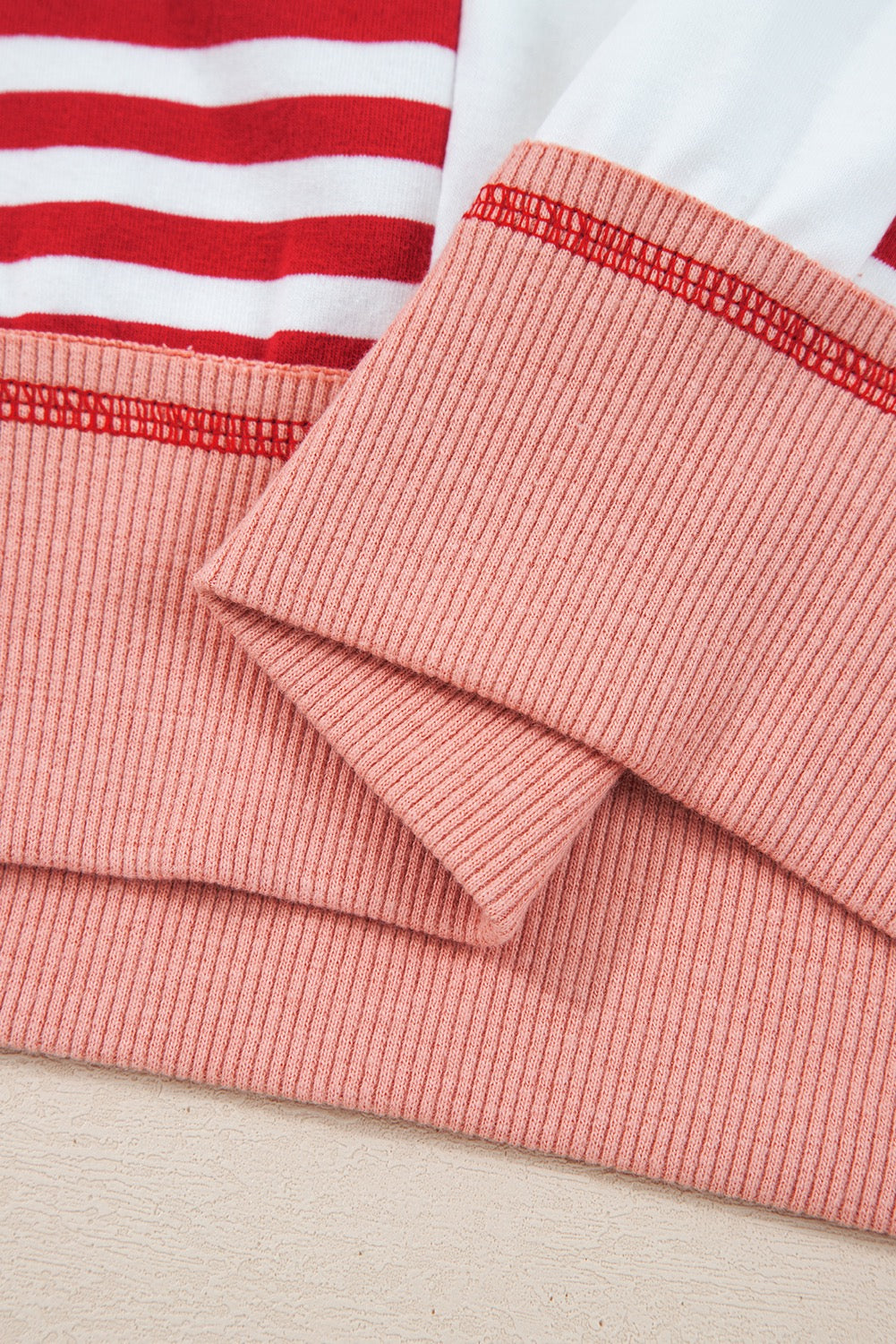 Red Stripe Colorblock Patchwork Contrast Stitching Oversize Sweatshirt