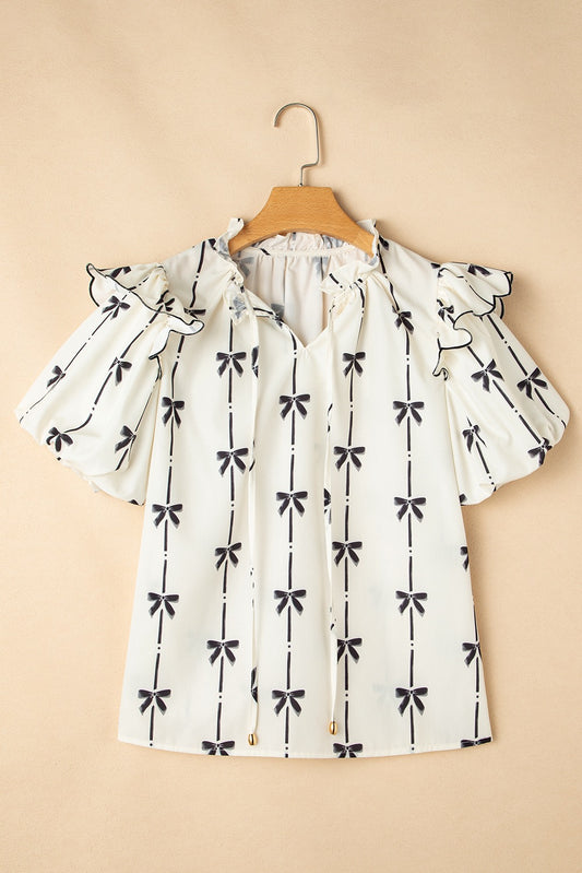 Bubble Sleeve Bow Blouse