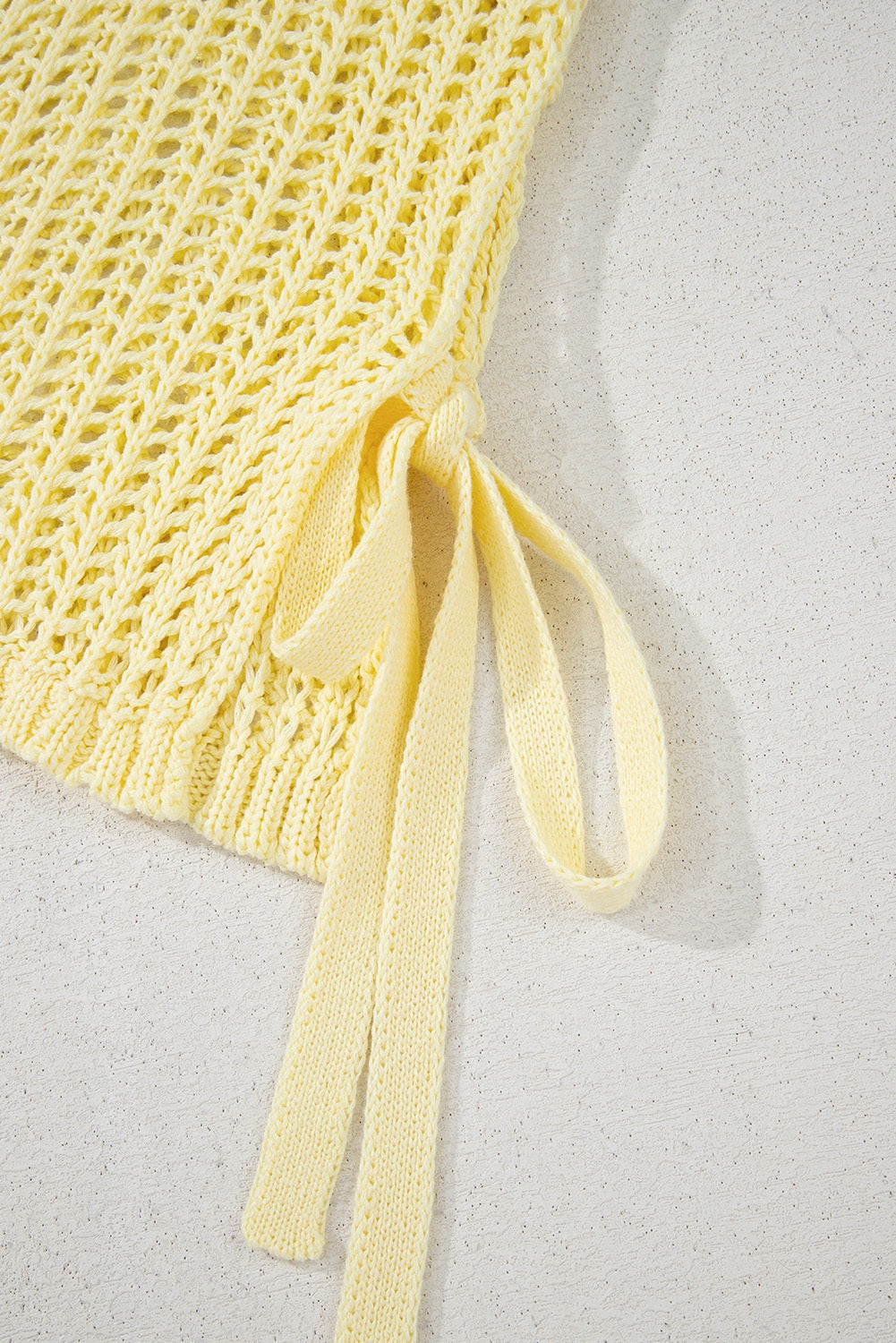 Yellow Hollow-out Crochet Side Tied Short Sleeve Sweater