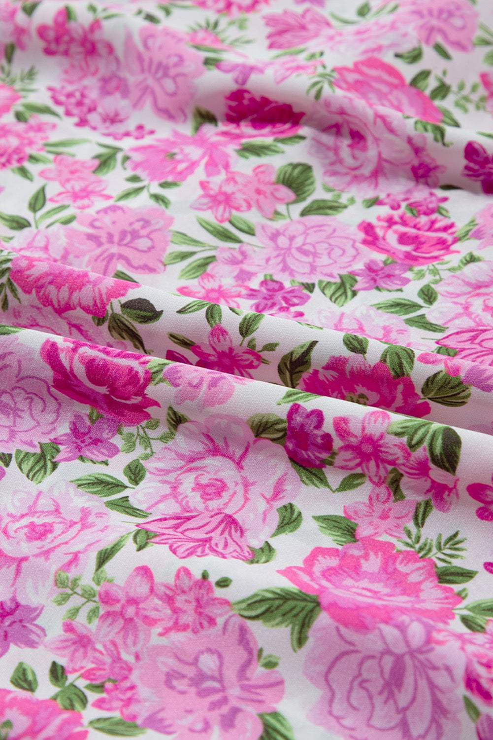 Pink Plus Size Floral Print Smocked Puff Sleeve Maxi