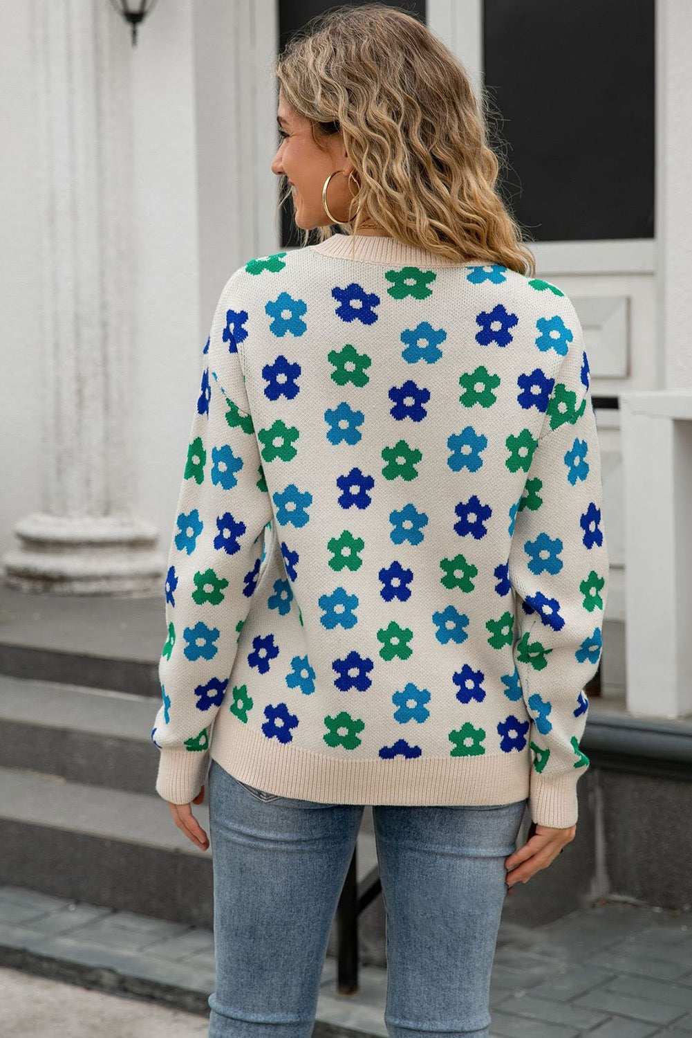 Apricot Cute Flower Pullover Sweater