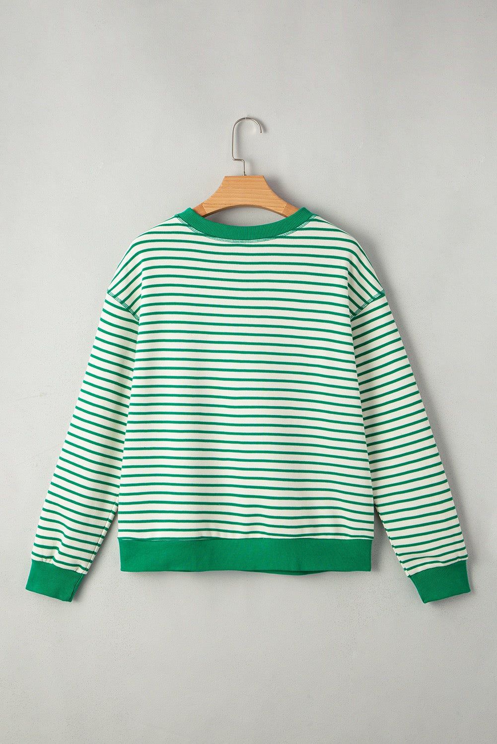 Bright Green Striped Exposed Seam Patchwork Loose Pullover